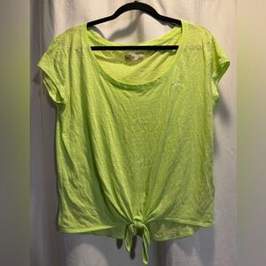 Hollister light weight knot tie short sleeve shirt neon green